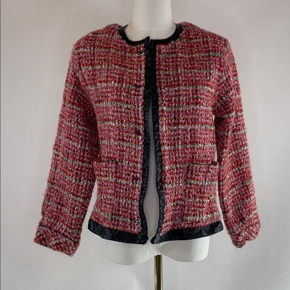 English Factory Faux Leather Trim Tweed Jacket, S